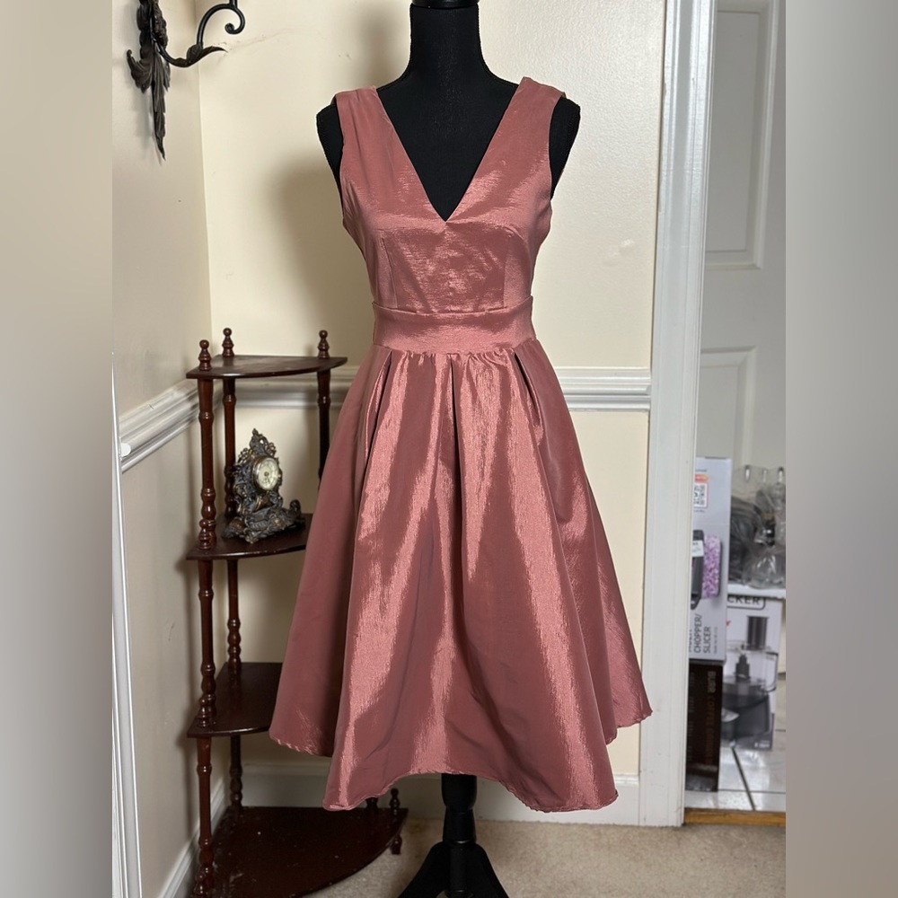 Rose Pink Pleated Cocktail Dress